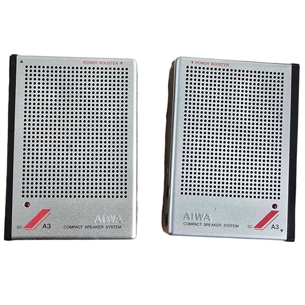 Aiwa SC-A3 Full Range Compact Speaker System Silver Portable Power Booster Japan